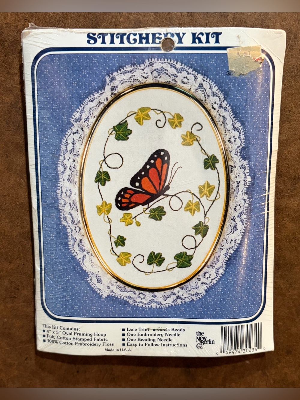 Vintage- 1987 The New Berlin Company-Stitchery Kit Monarch Butterfly Embroidery